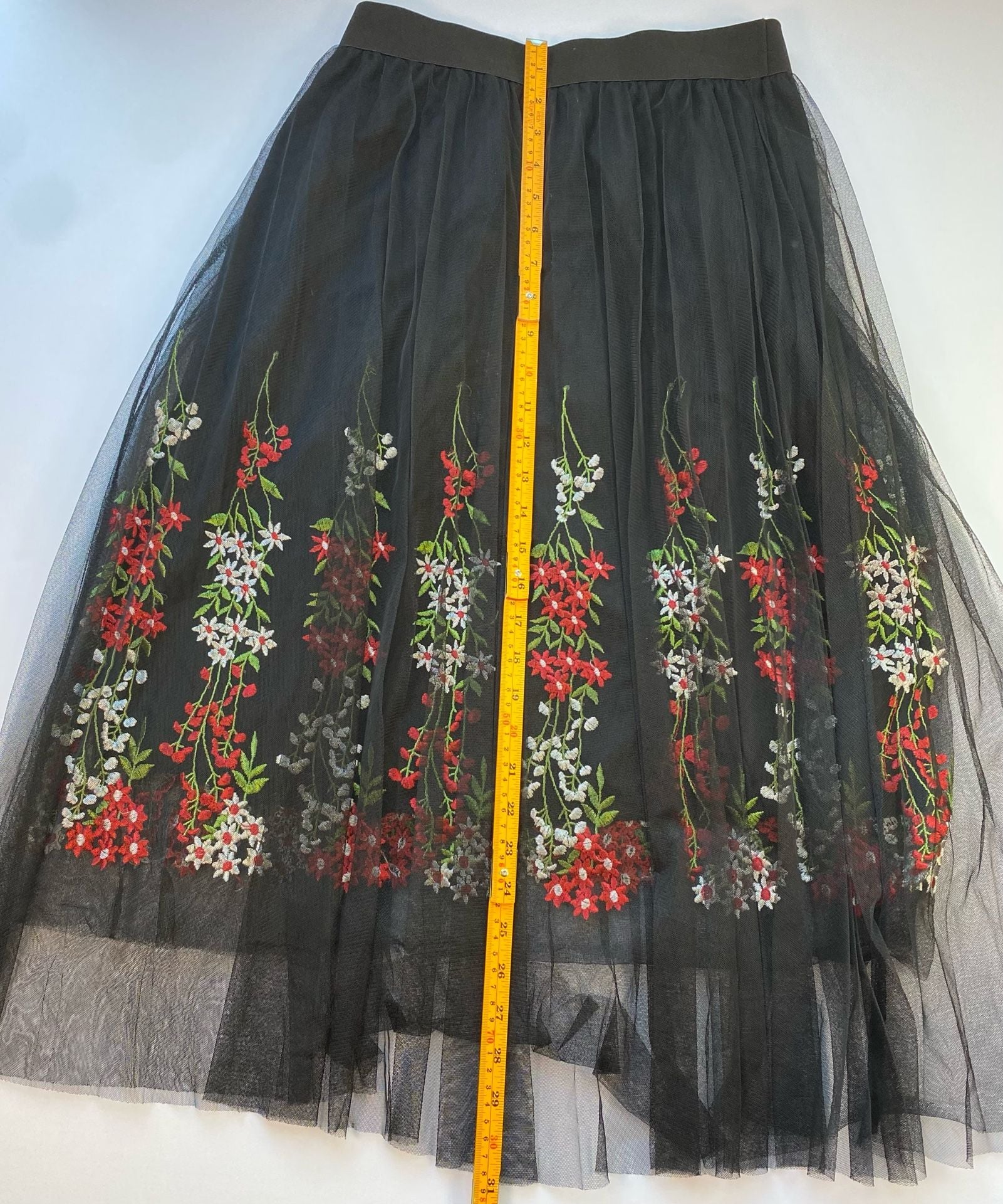 Moon Collection Black Tulle Floral Embroidered Mesh Skirt Size M/L M1703-77 8