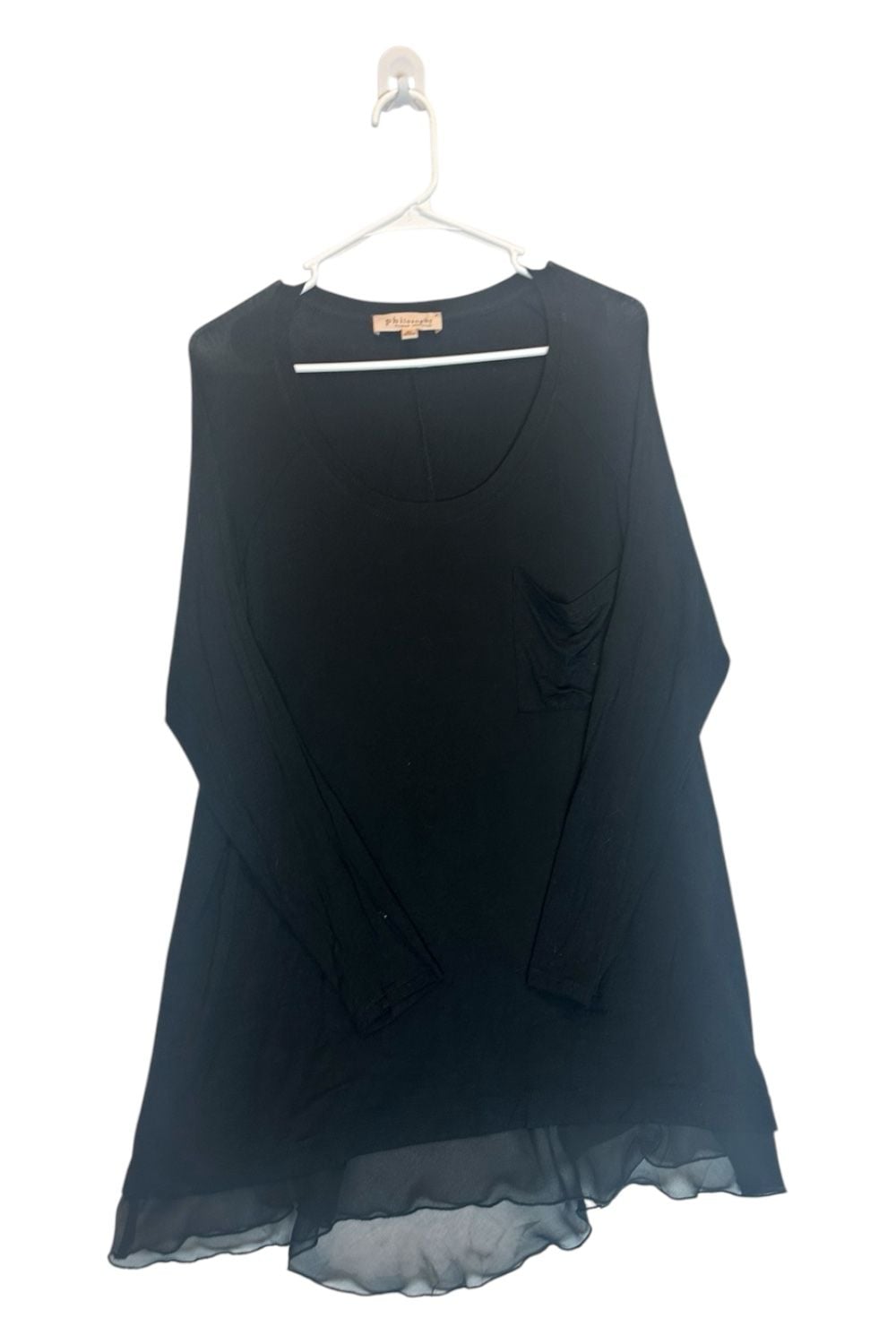 Philosophy Woman Republic Black Long Sleeve Tunic Top, Chiffon Mesh Hem & Pocket - Size 0X 2