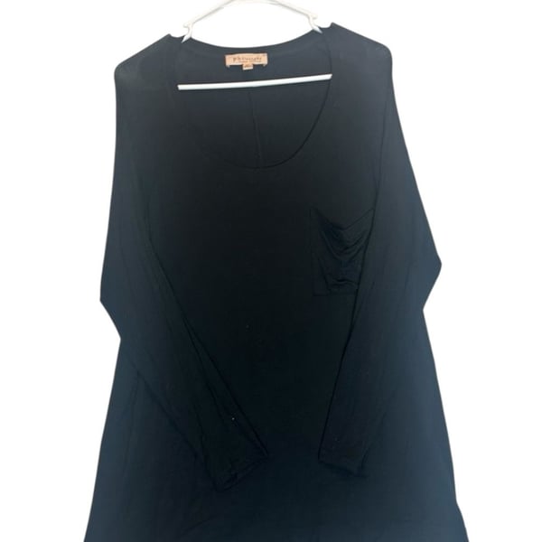 Philosophy Woman Republic Black Long Sleeve Tunic Top, Chiffon Mesh Hem & Pocket - Size 0X