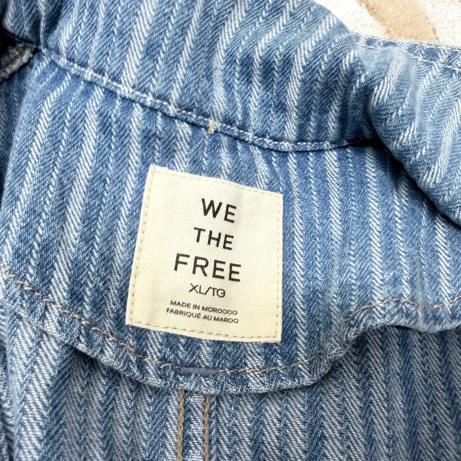 Free People We The Free Florence Blues Striped Denim Coverall Jumpsuit Romper XL 9