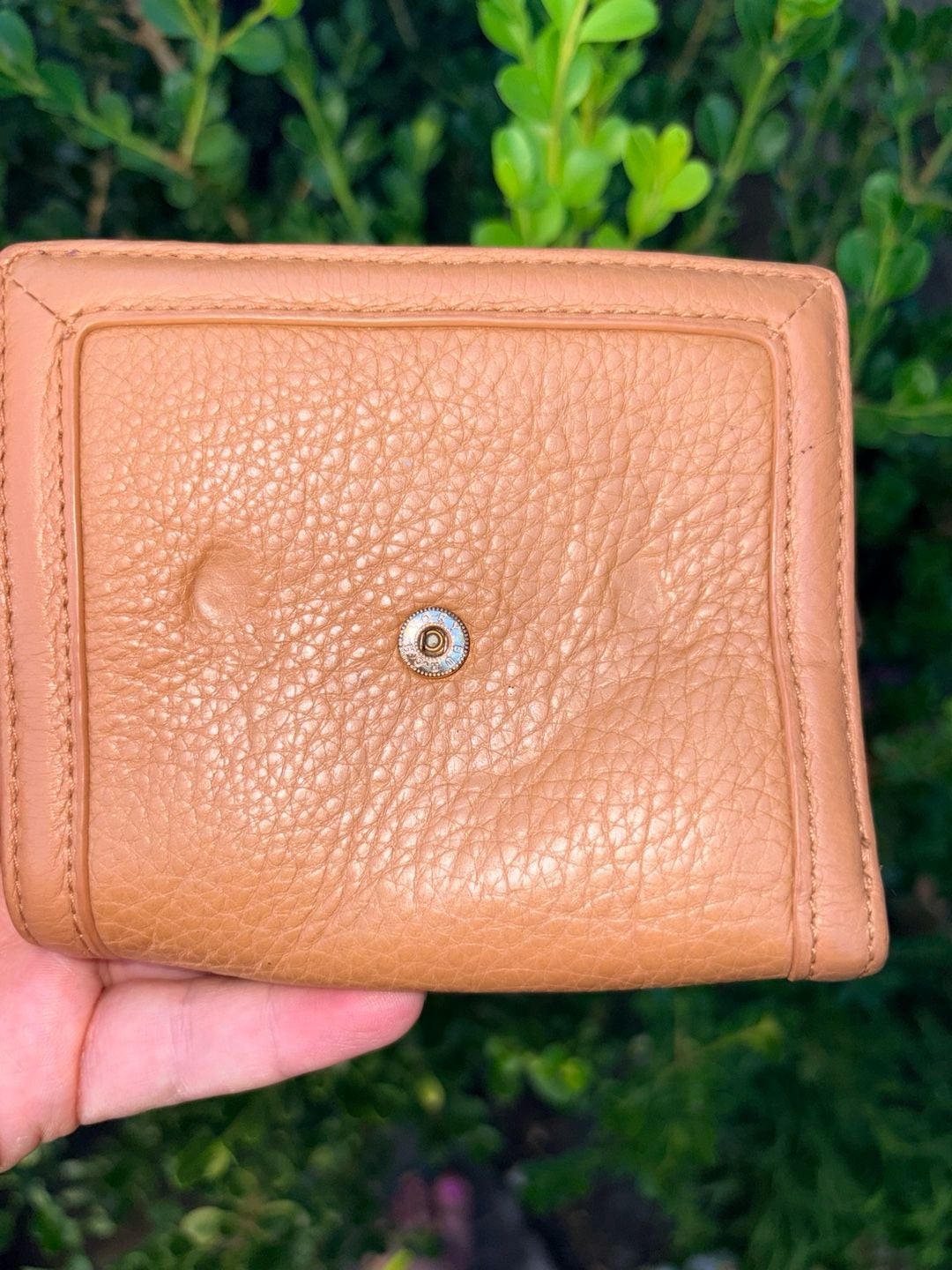 Tory Burch Amanda Tan Caramel Pebbled Leather Compact Trifold Wallet 5