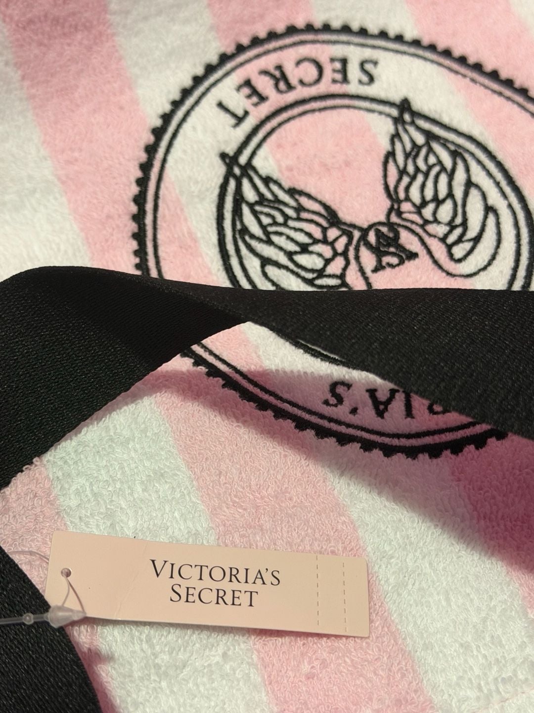 Victoria's Secret Pink & White Striped Terry Cloth Tote Bag with Angel Wings Logo 4