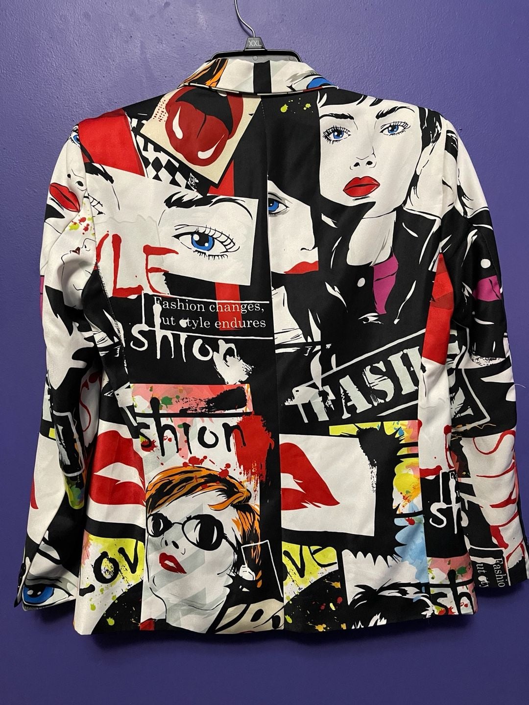 Car&Ffiv Pop Art Comic Face Print Graphic Blazer Jacket Size 38 4