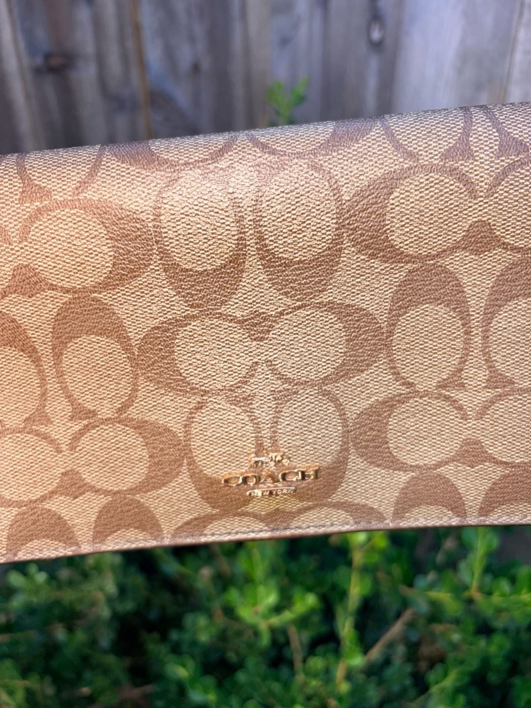 Coach Anna Foldover Clutch Crossbody Bag in Signature Canvas Khaki and Pink 3