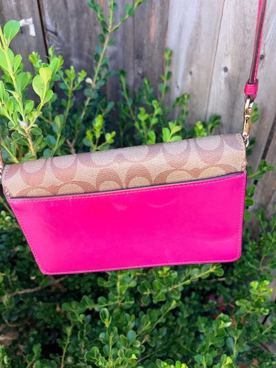 Coach Anna Foldover Clutch Crossbody Bag in Signature Canvas Khaki and Pink 6