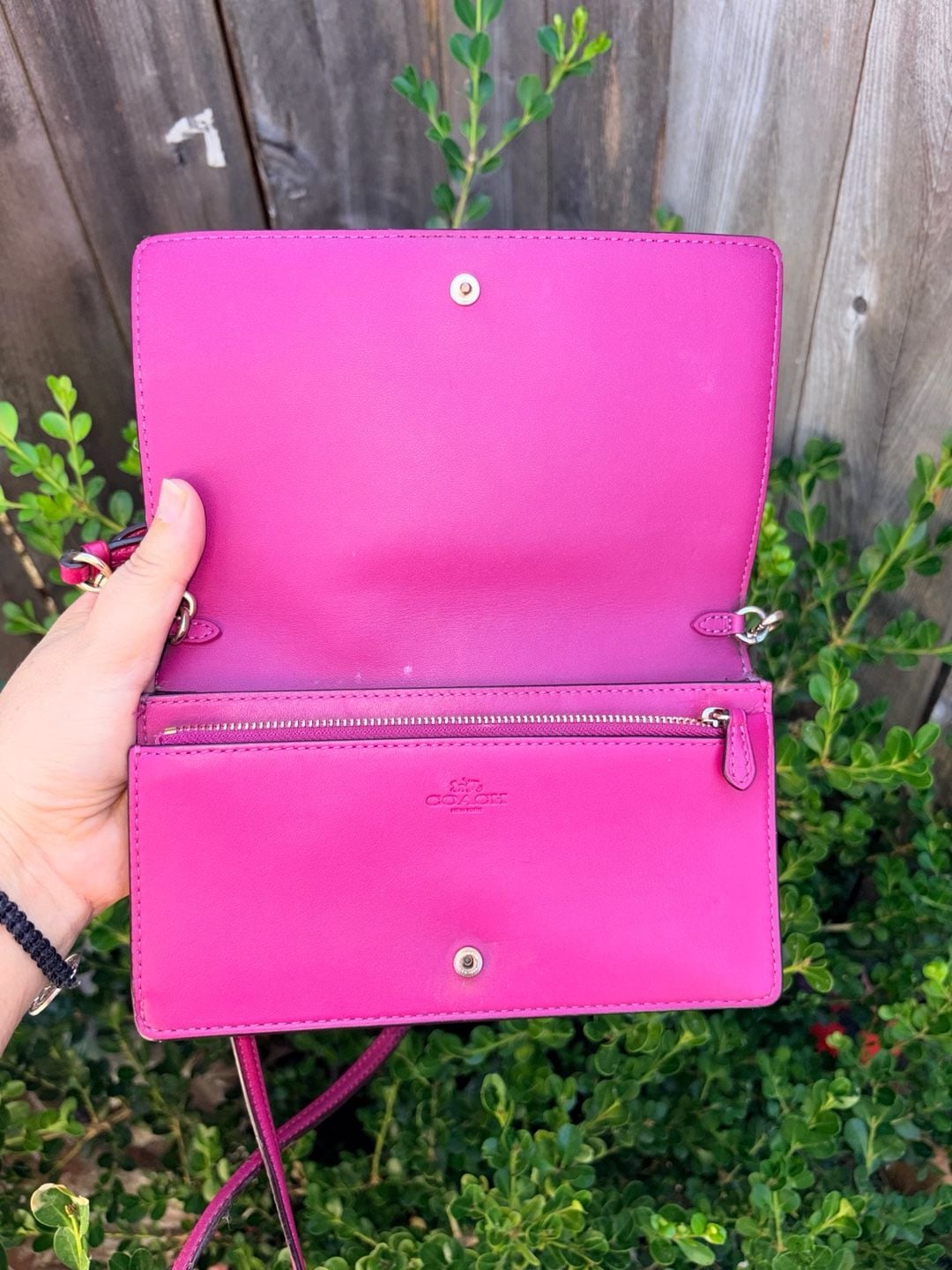 Coach Anna Foldover Clutch Crossbody Bag in Signature Canvas Khaki and Pink 7