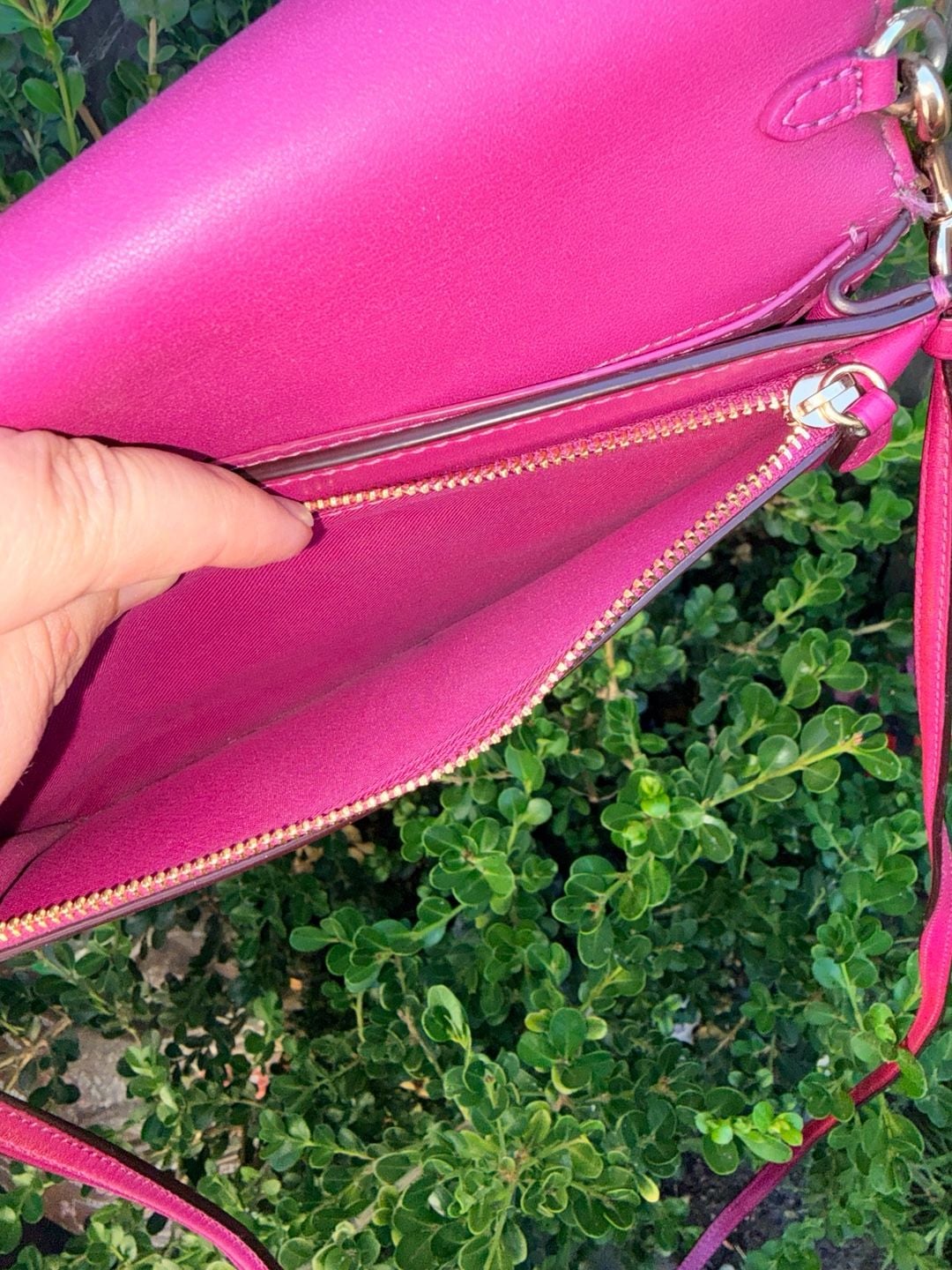 Coach Anna Foldover Clutch Crossbody Bag in Signature Canvas Khaki and Pink 9