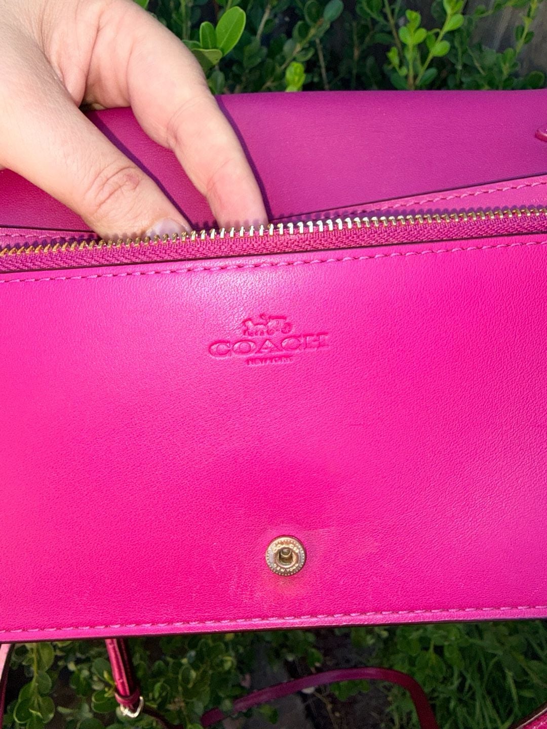 Coach Anna Foldover Clutch Crossbody Bag in Signature Canvas Khaki and Pink 10