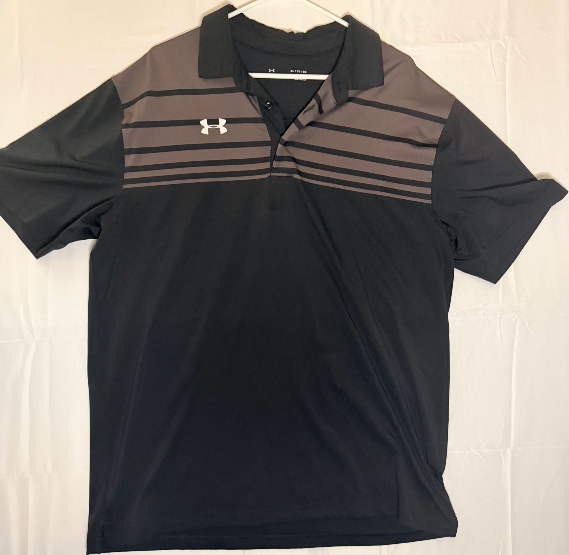 Under Armour Victor Polo Shirt Men's XL Black Gray Striped HeatGear Golf 2