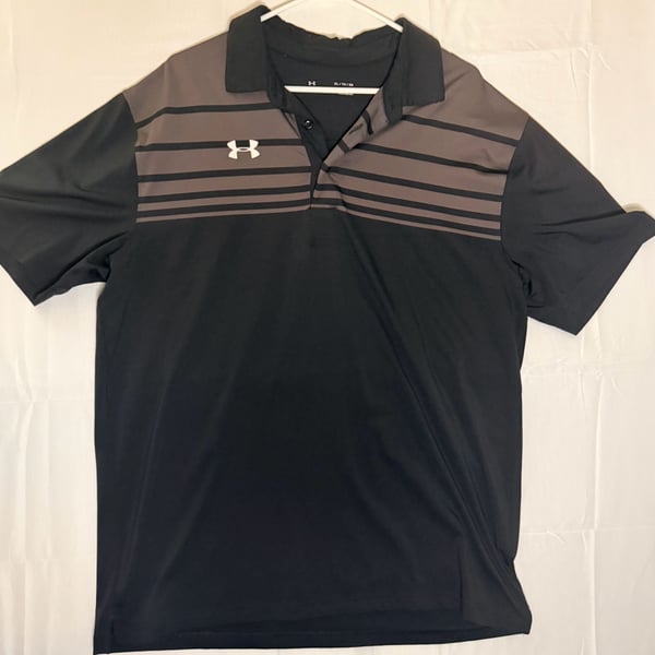 Under Armour Victor Polo Shirt Men's XL Black Gray Striped HeatGear Golf