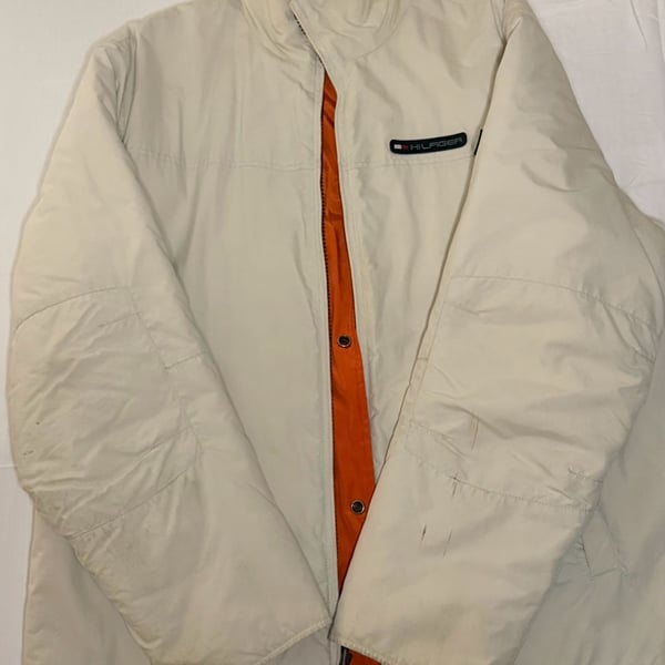 Vintage Tommy Hilfiger Reversible Quilted Puffer Jacket Orange Khaki