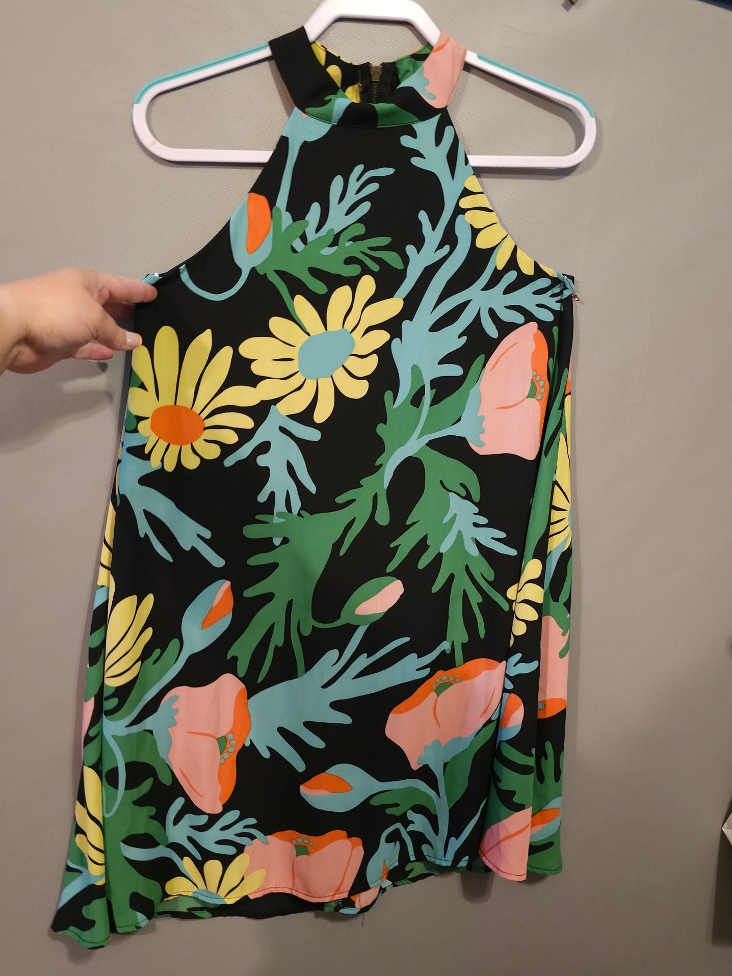 Judith March Black Floral Halter Neck Zip Back Mini Dress Size S 2
