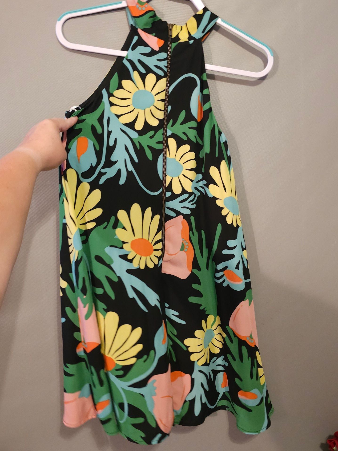 Judith March Black Floral Halter Neck Zip Back Mini Dress Size S 4