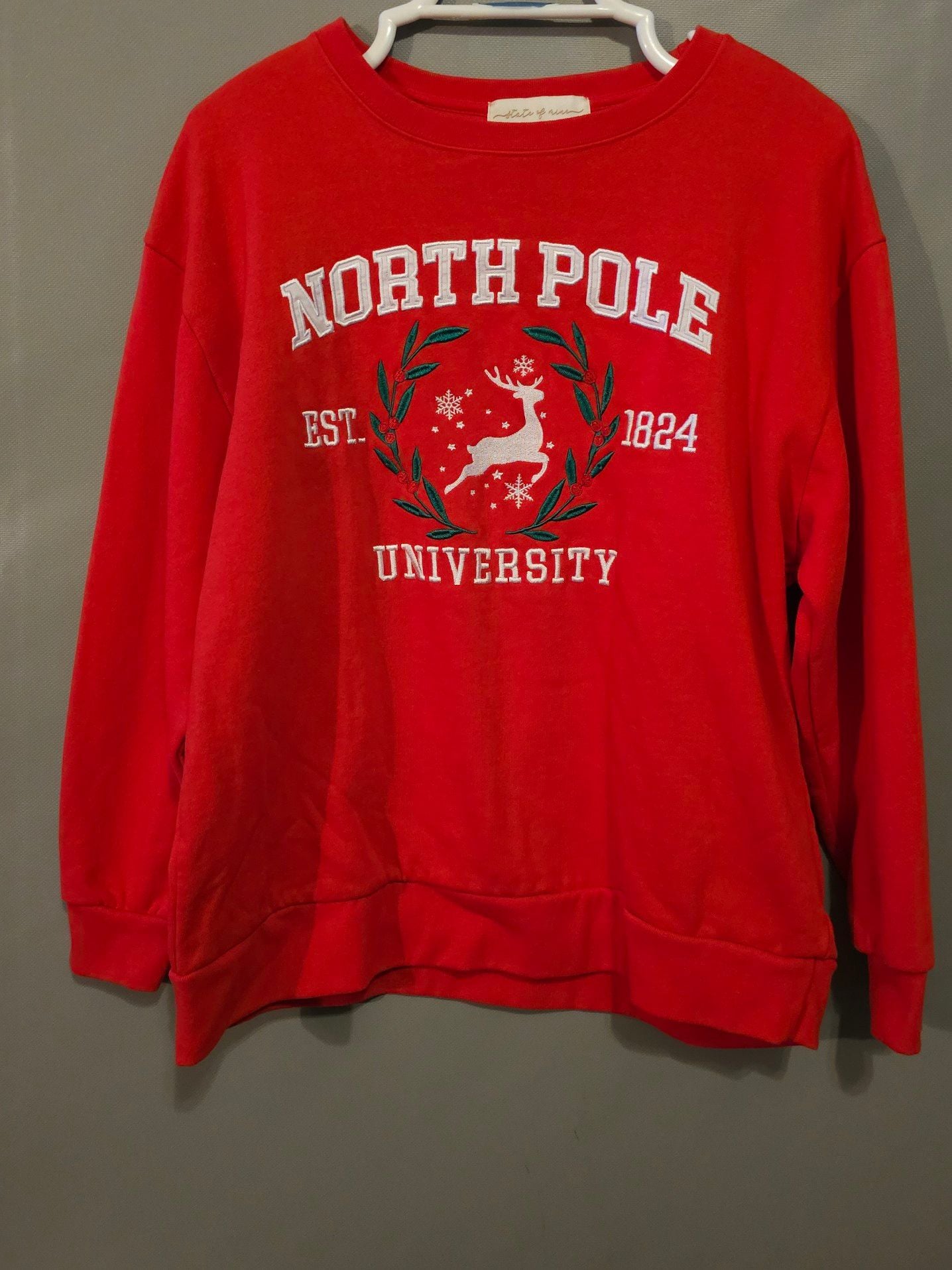 State of Mine North Pole University Holiday Crewneck Sweatshirt Red Size L 2