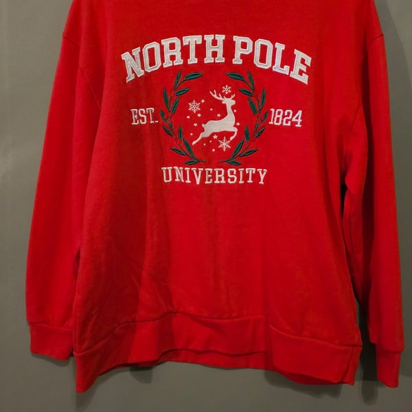 State of Mine North Pole University Holiday Crewneck Sweatshirt Red Size L
