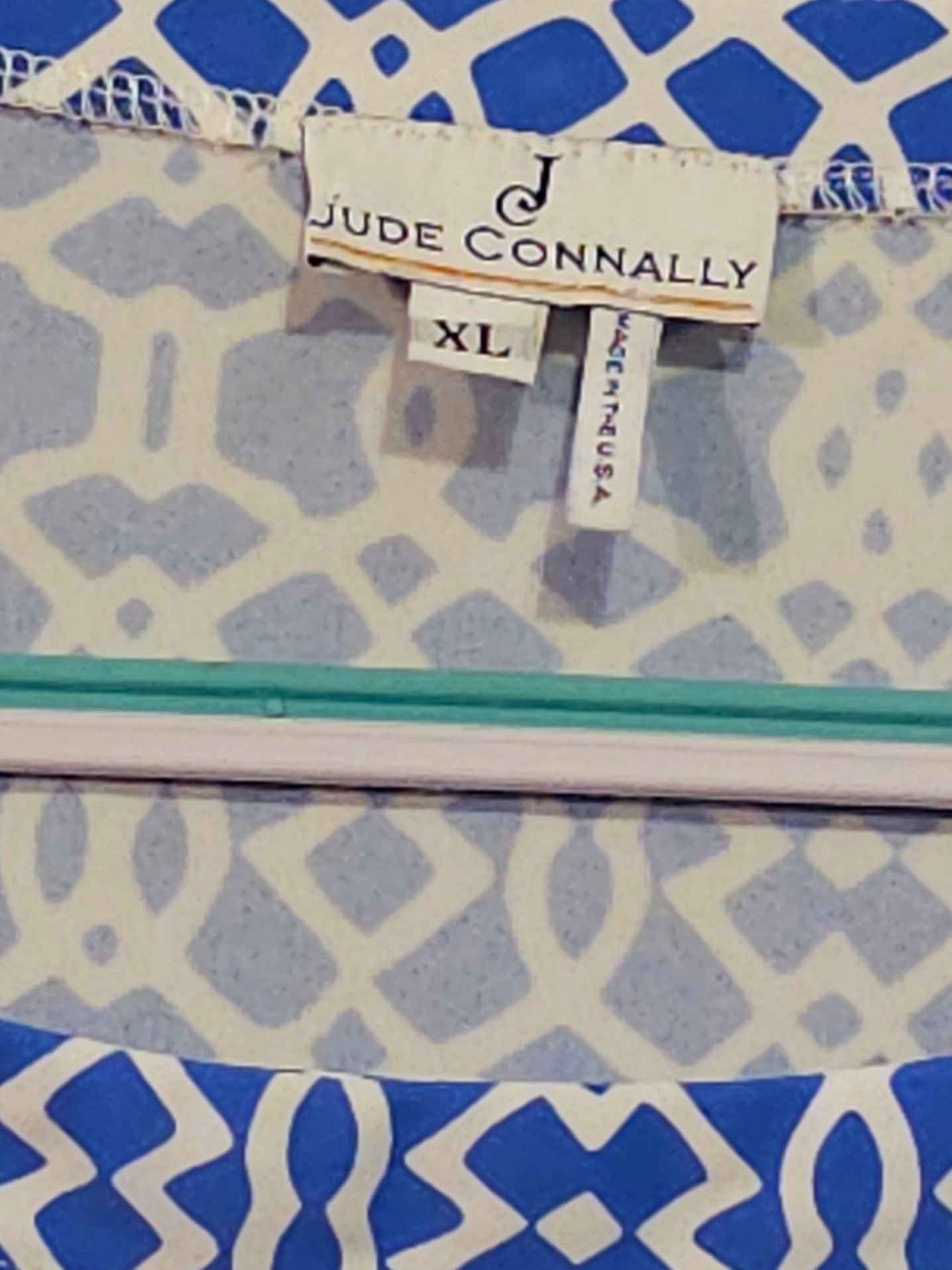 Jude Connally Blue and White Geometric Print Short Sleeve Dress with Pockets XL 3