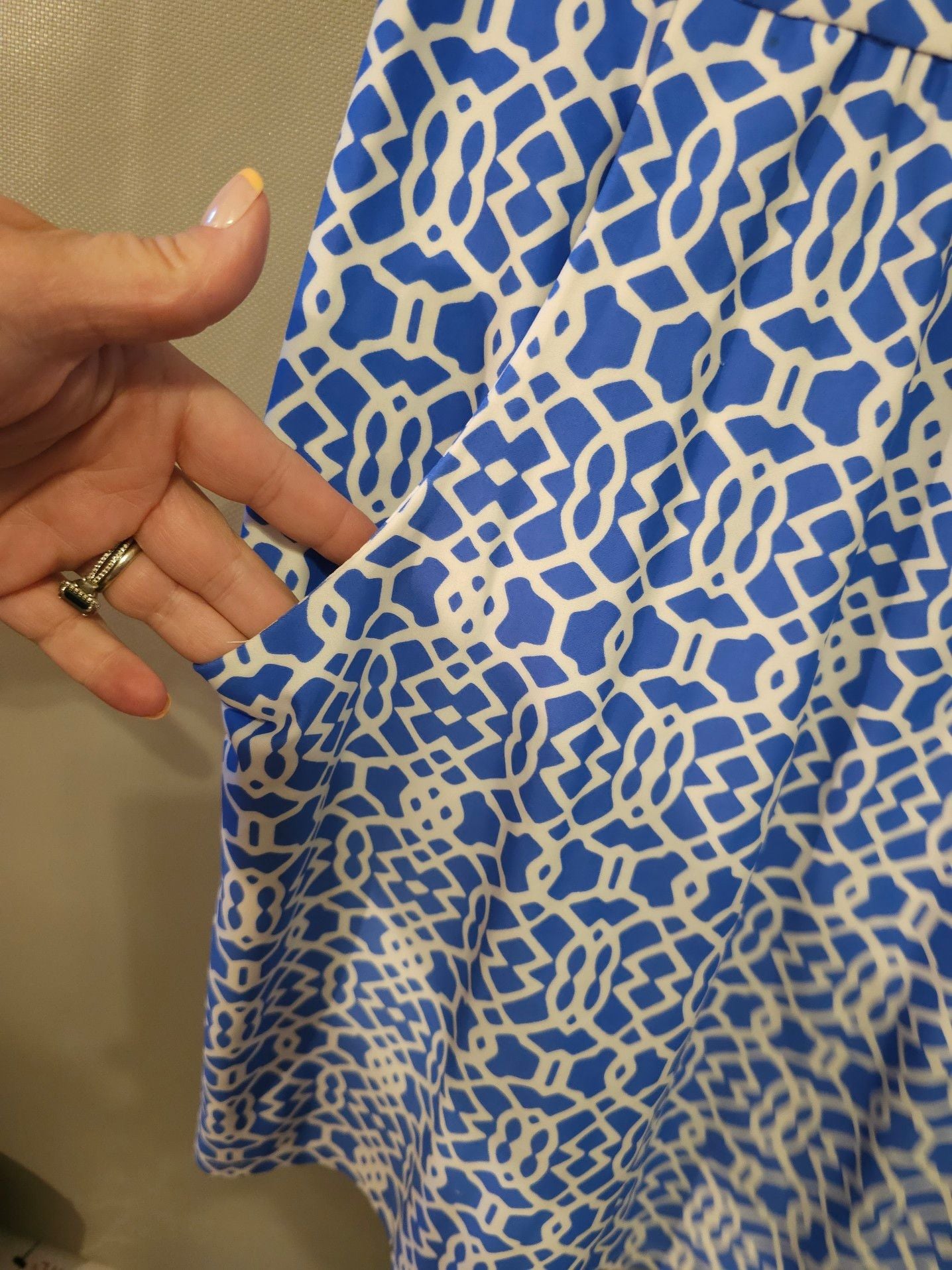 Jude Connally Blue and White Geometric Print Short Sleeve Dress with Pockets XL 4