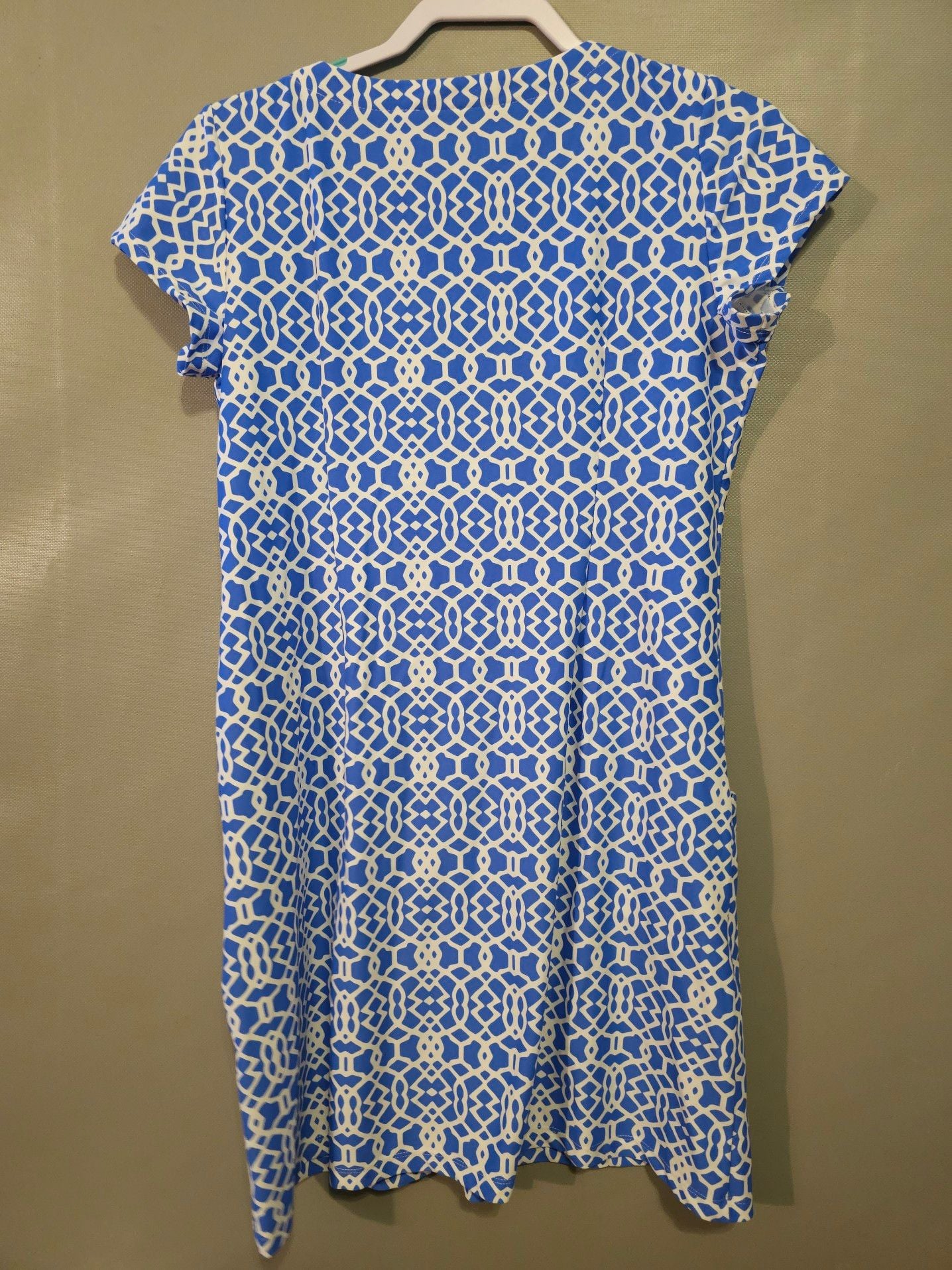 Jude Connally Blue and White Geometric Print Short Sleeve Dress with Pockets XL 6