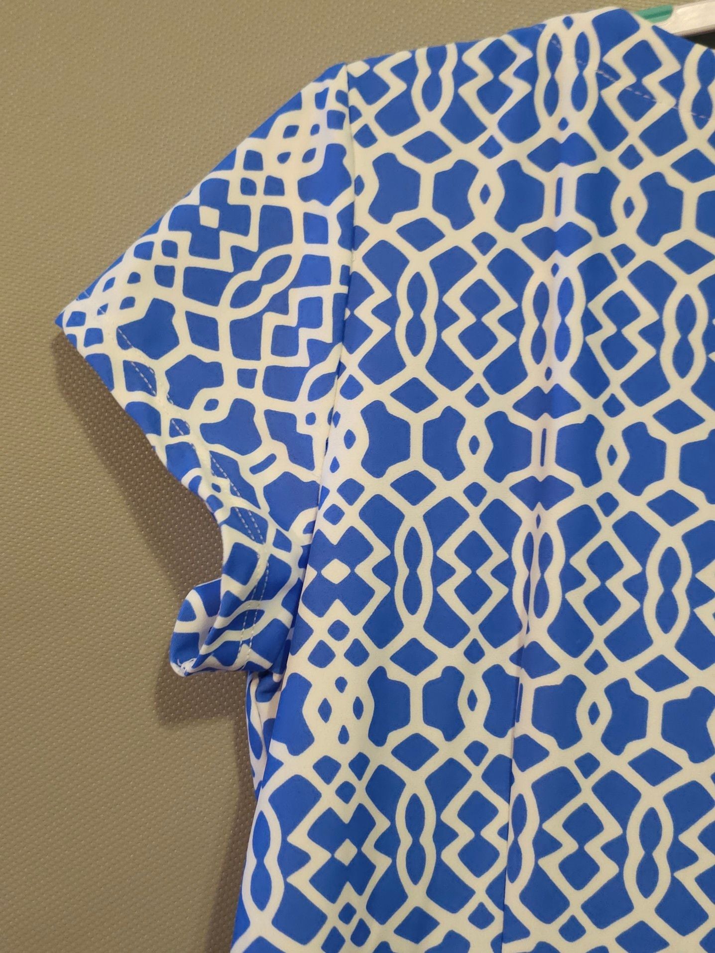 Jude Connally Blue and White Geometric Print Short Sleeve Dress with Pockets XL 7