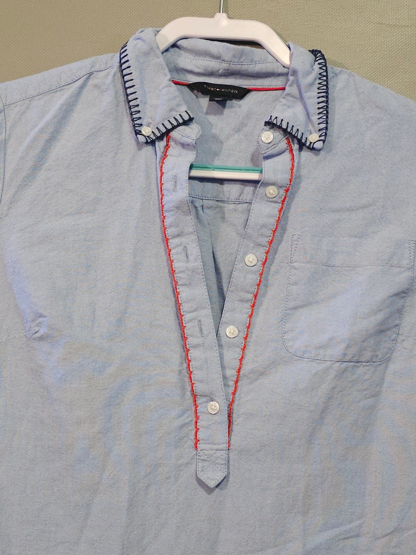 Tommy Hilfiger Scallop Embroidered Long Sleeve Shirt Dress Tunic Blue Size S 3