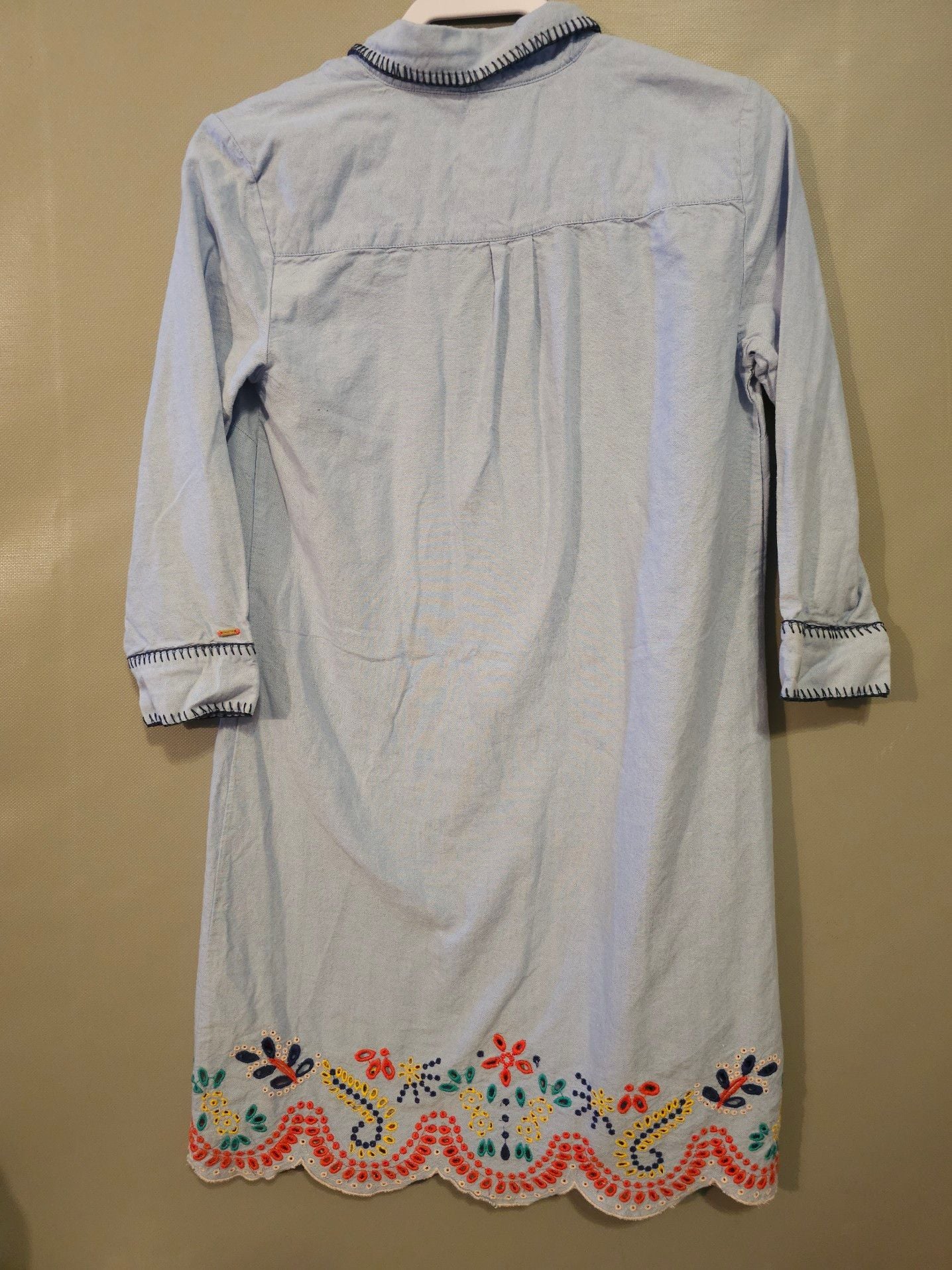 Tommy Hilfiger Scallop Embroidered Long Sleeve Shirt Dress Tunic Blue Size S 9