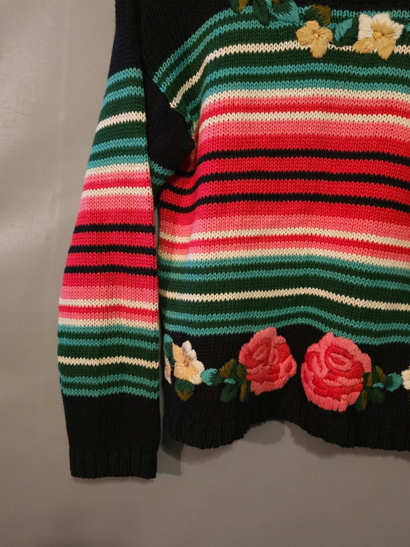 Carole Little for Saint-Tropez West Vintage Striped Floral Embroidered Sweater Size S 5