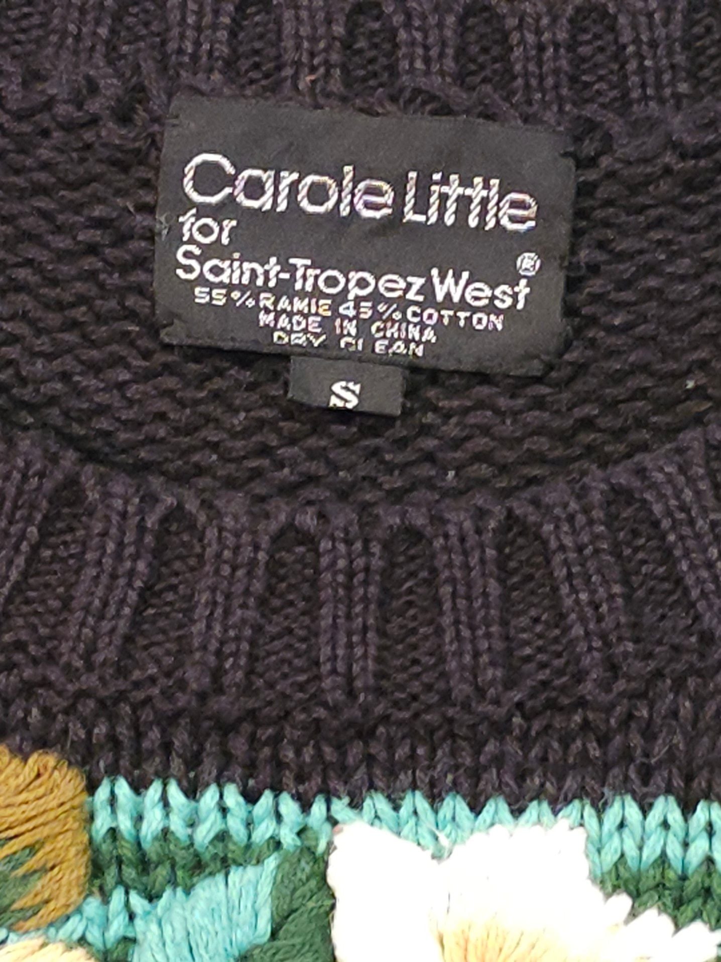 Carole Little for Saint-Tropez West Vintage Striped Floral Embroidered Sweater Size S 7