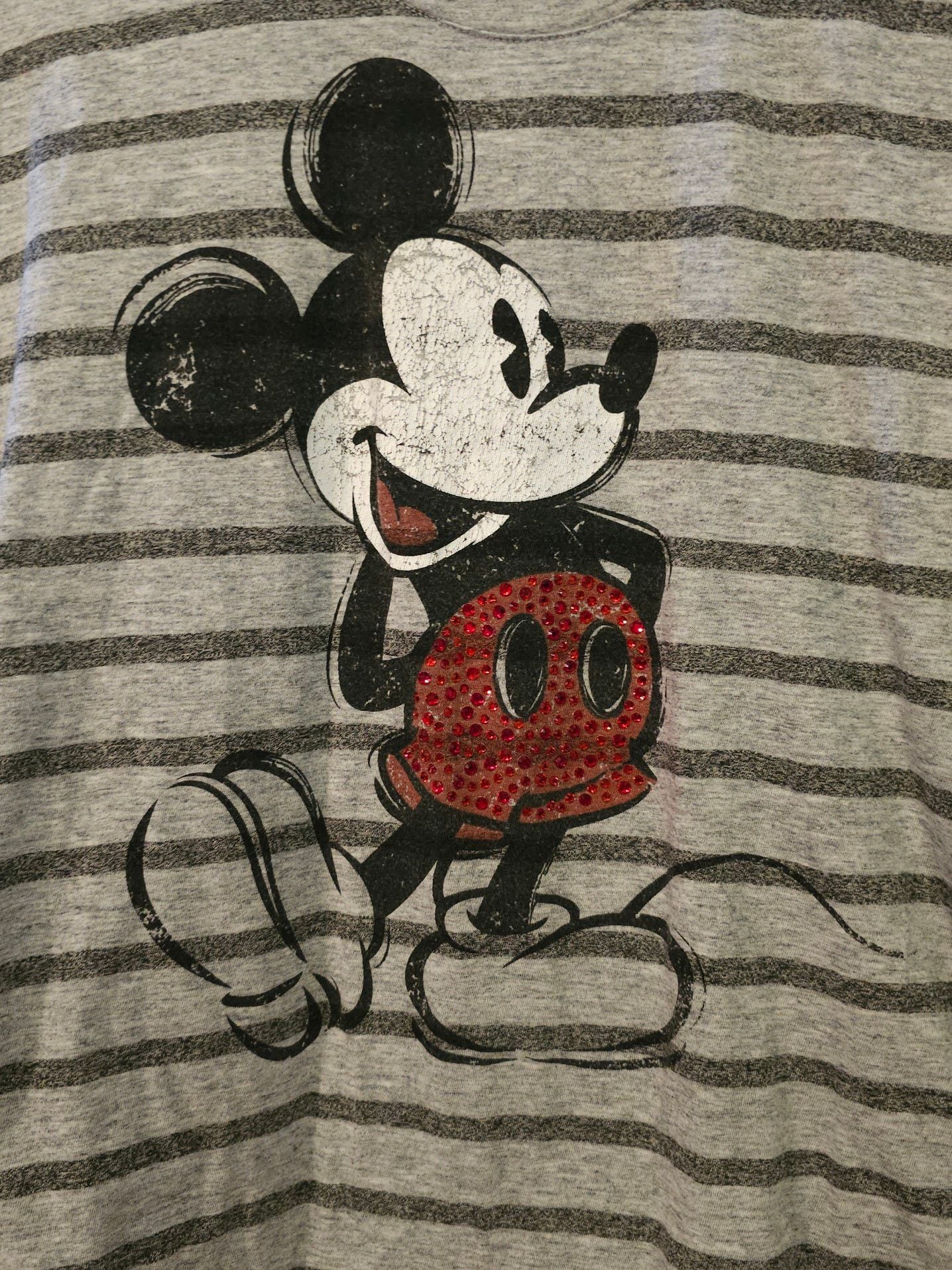 Disney Store Mickey Mouse Gray Striped Rhinestone Graphic Scoop Neck T-Shirt XS 2