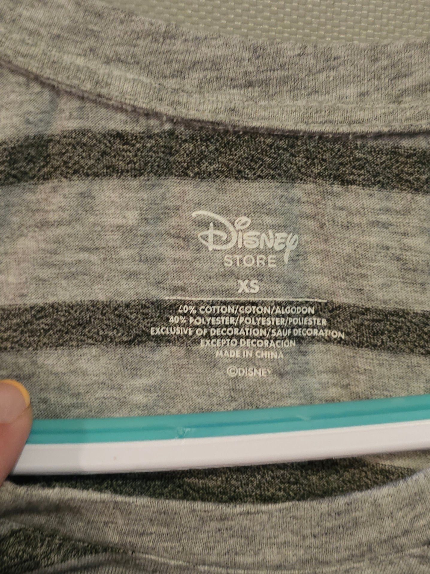 Disney Store Mickey Mouse Gray Striped Rhinestone Graphic Scoop Neck T-Shirt XS 3