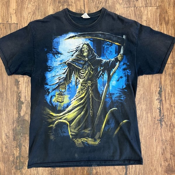 Grim Reaper" Jerzees Size Large Vintage 2010 Short Sleeve Shirt Very Nice!