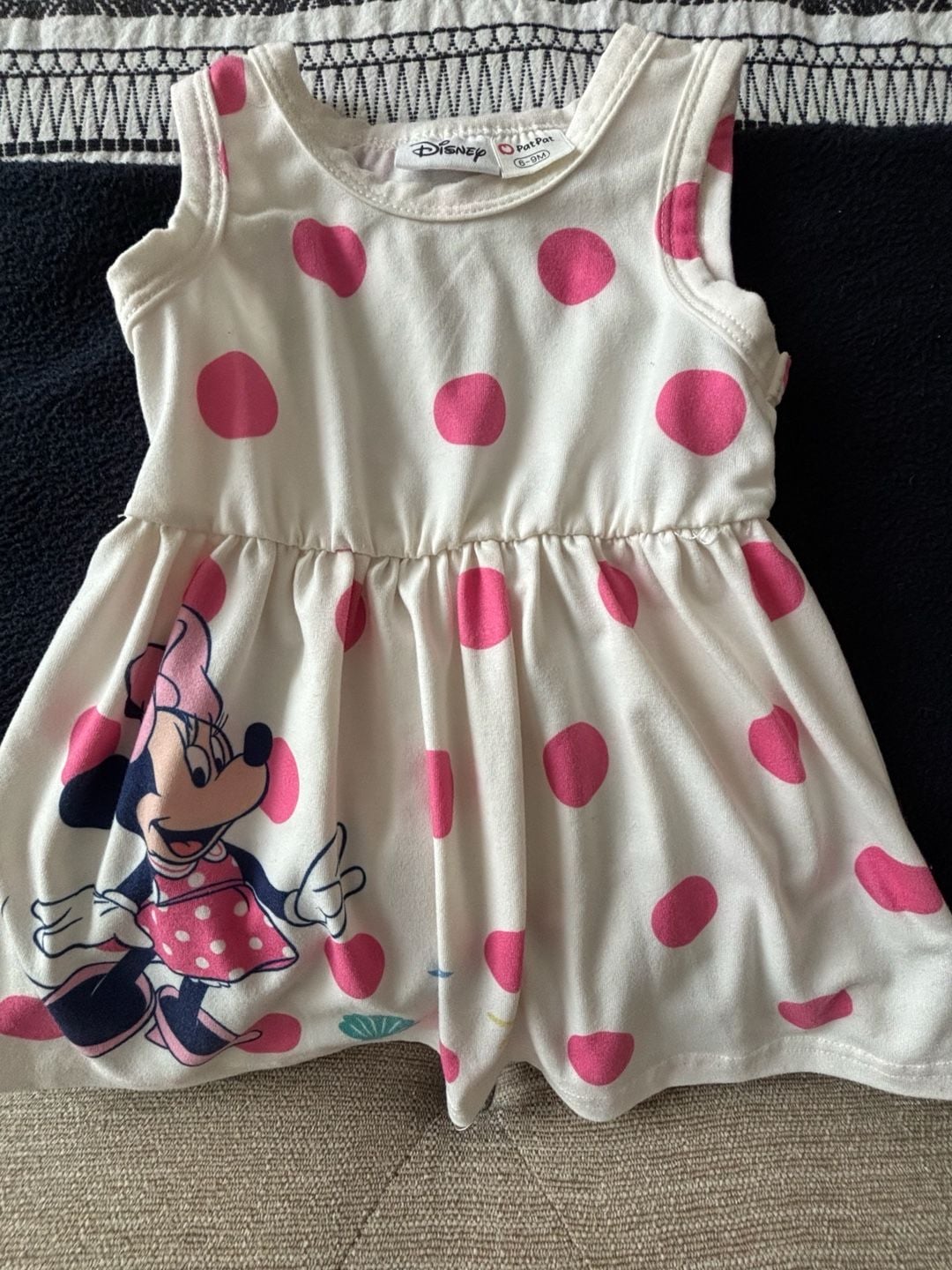 Disney PatPat Minnie Mouse Pink Polka Dot Sleeveless Casual Dress 1