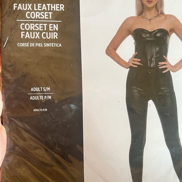 Faux Leather Corset Adult S/M Black