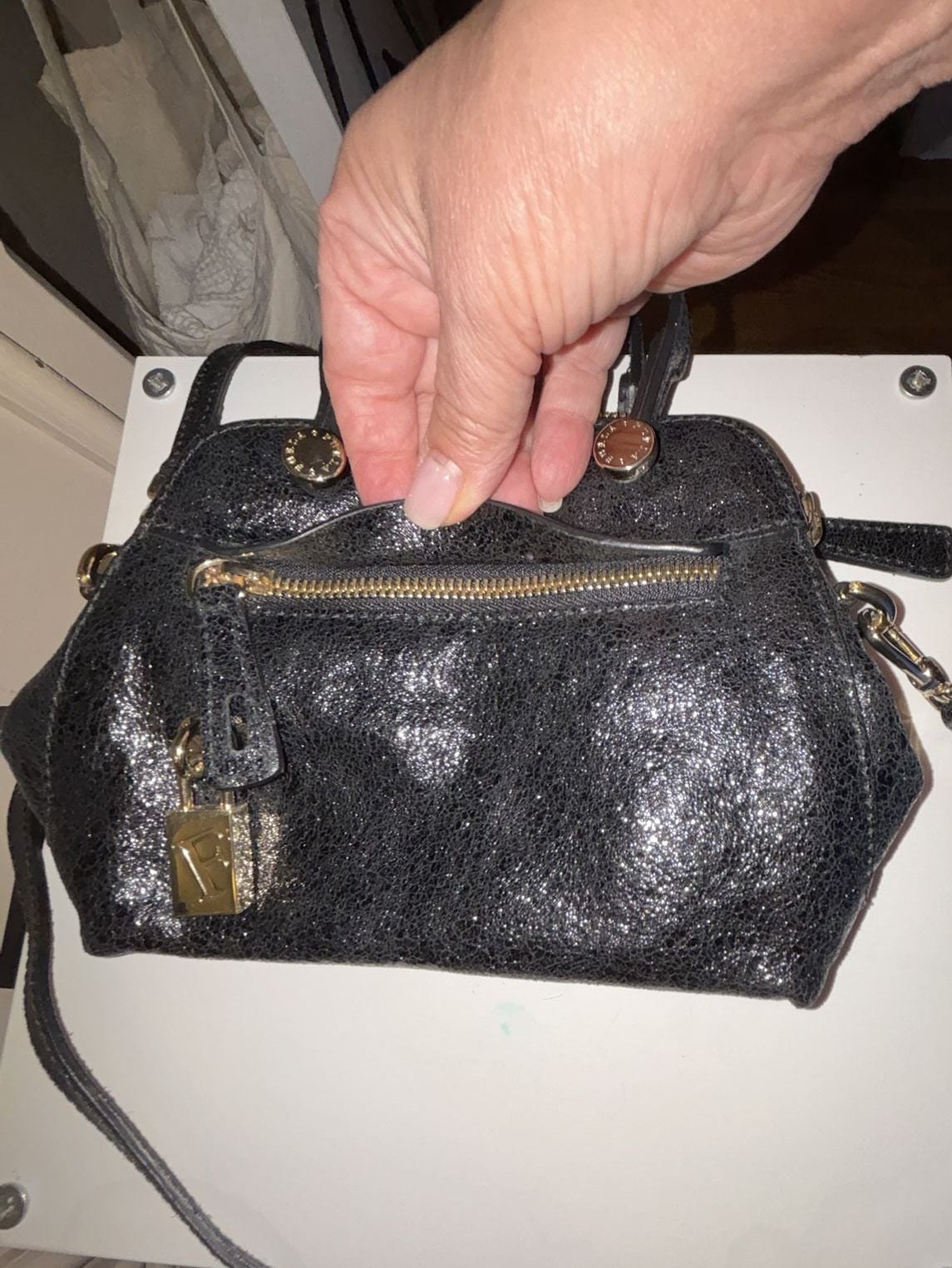 Furla Black Metallic Genuine Leather Mini Dome Satchel Crossbody Bag 8