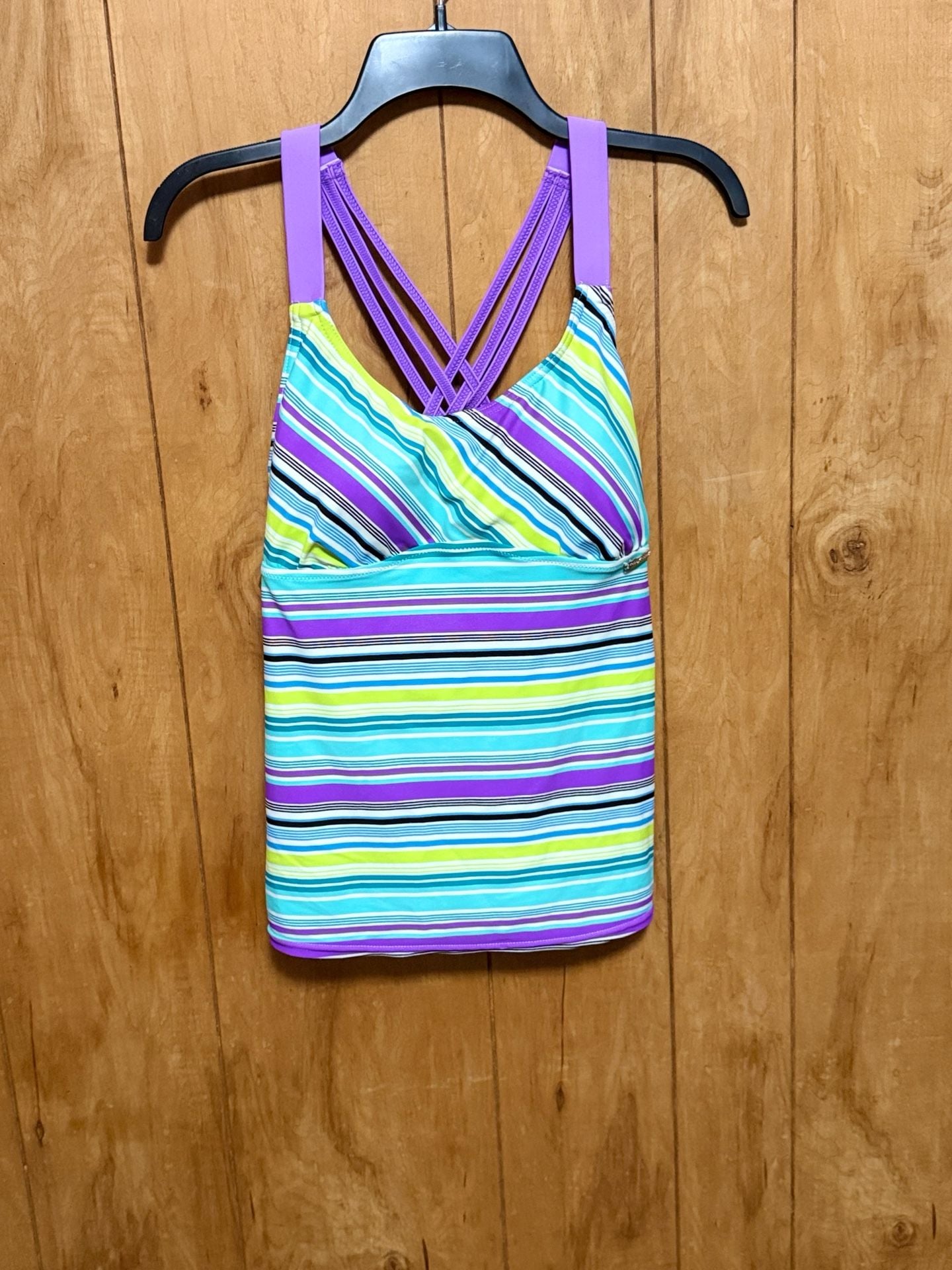 ZeroXposur Striped Criss-Cross Strappy Back Tankini Swim Top 2