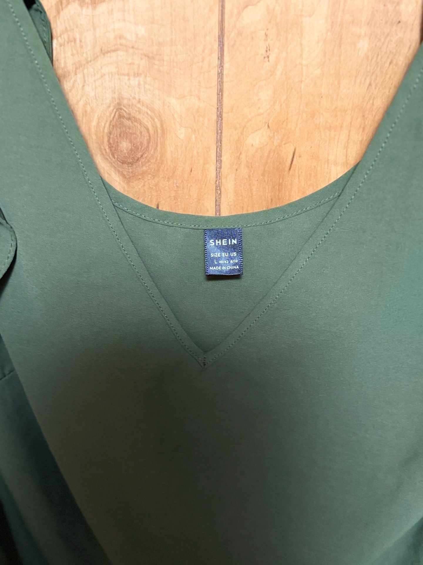 SHEIN Olive Green V-Neck Ruffle Sleeve Blouse Size L 3