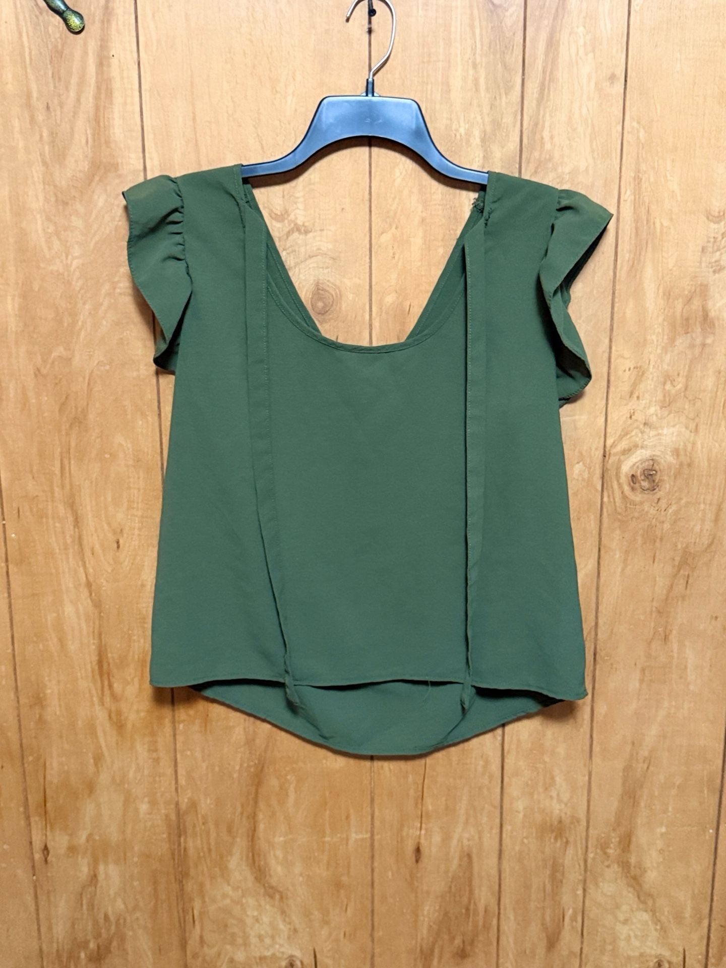 SHEIN Olive Green V-Neck Ruffle Sleeve Blouse Size L 4