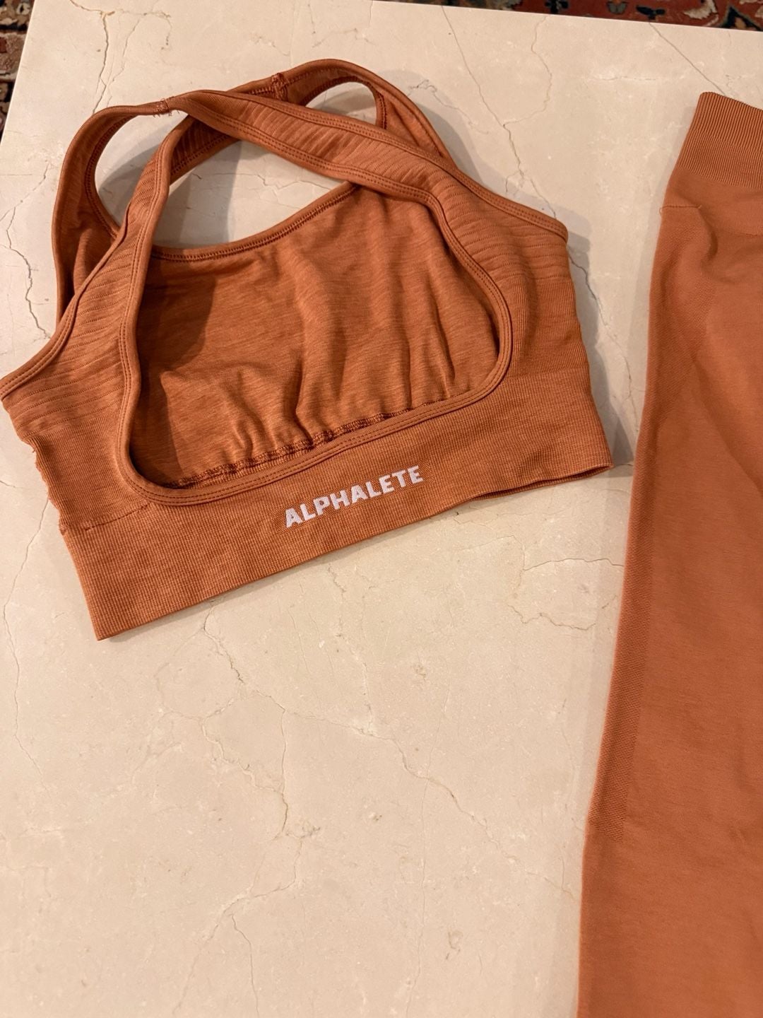 Alphalete Seamless Orange Workout Set Sports Bra and Leggings 7