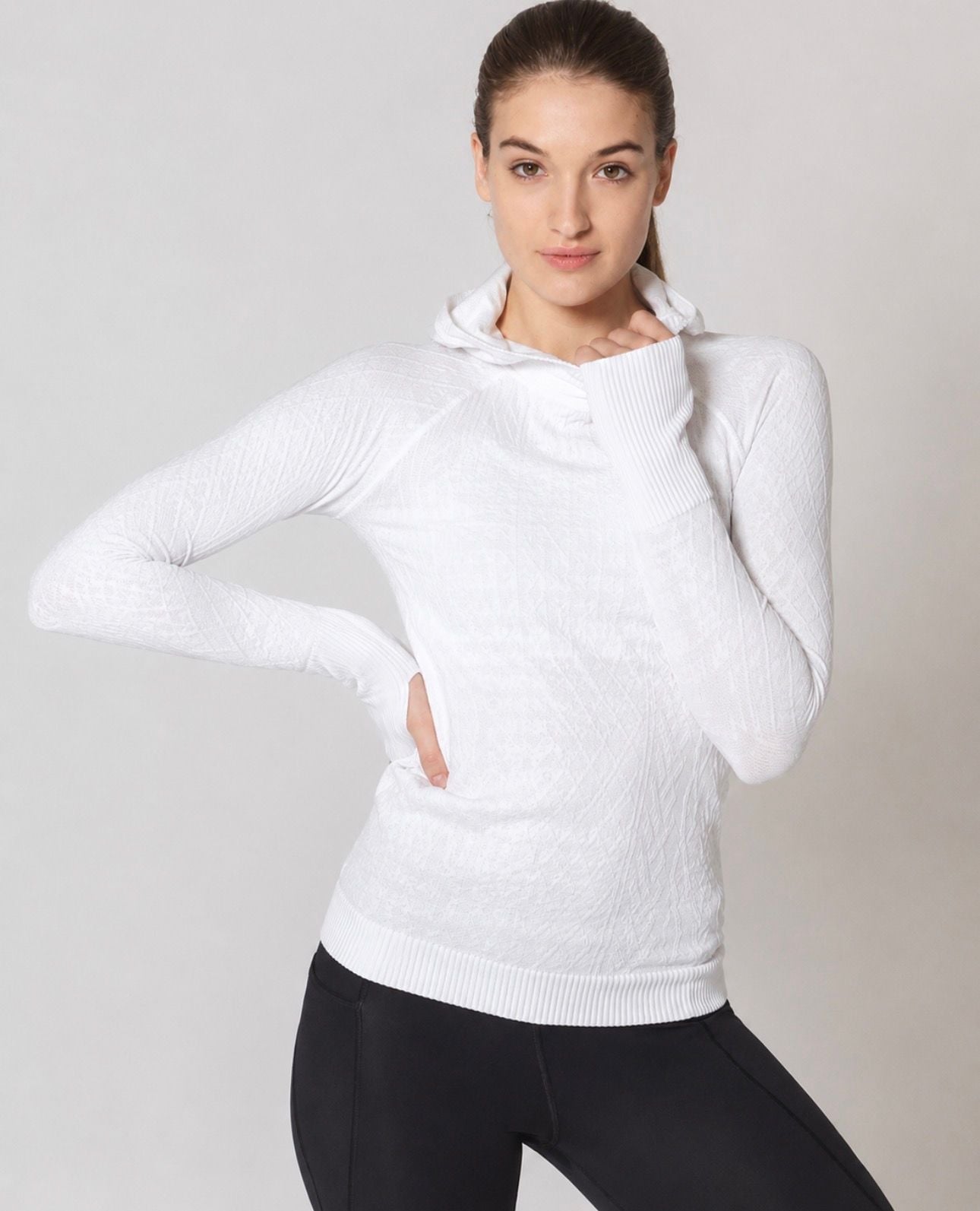Lululemon Rest Less Hoodie White Size 2 Textured Knit Thumbholes 2