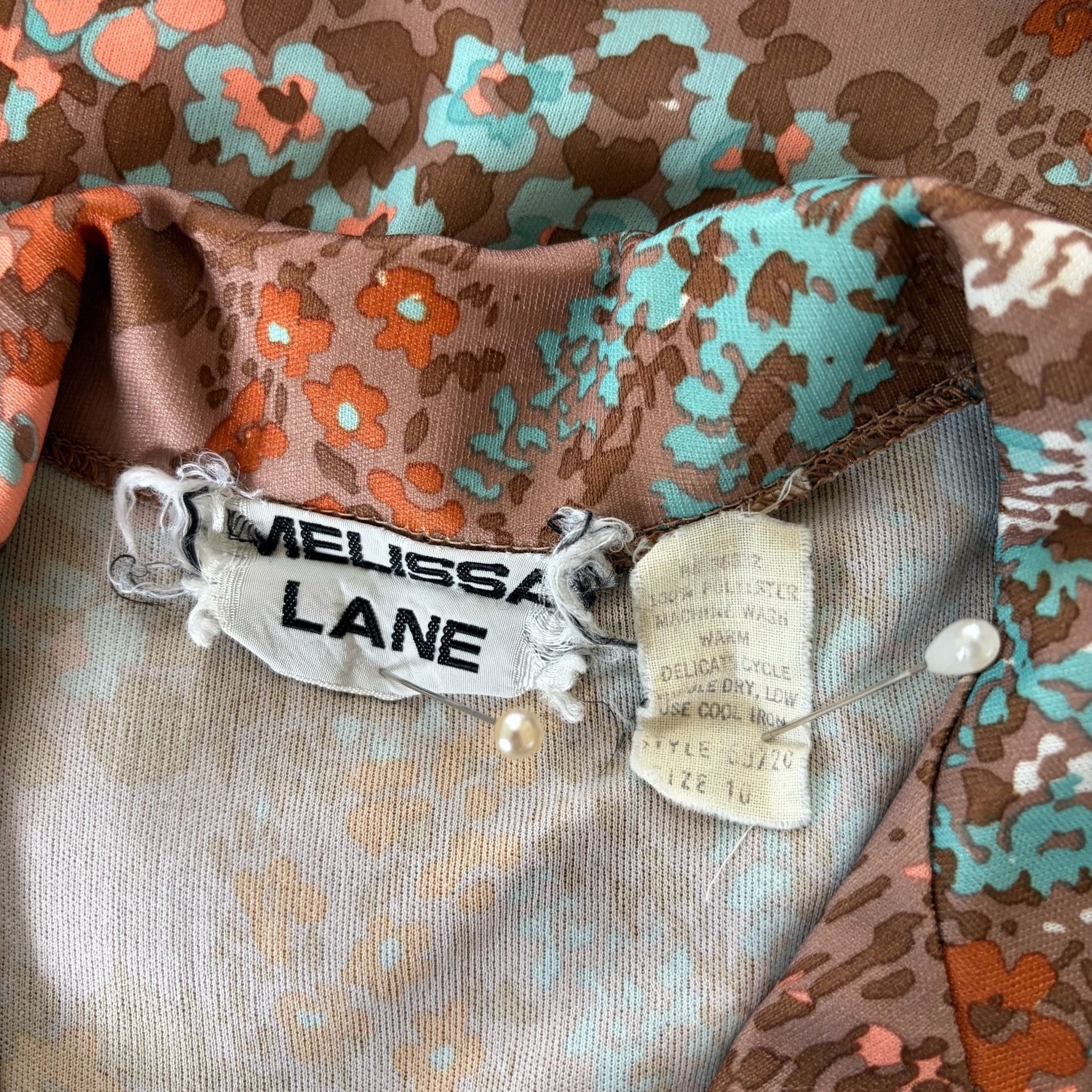 Vintage 1970s Floral Dagger Collar Button Down and Pants Set S 8