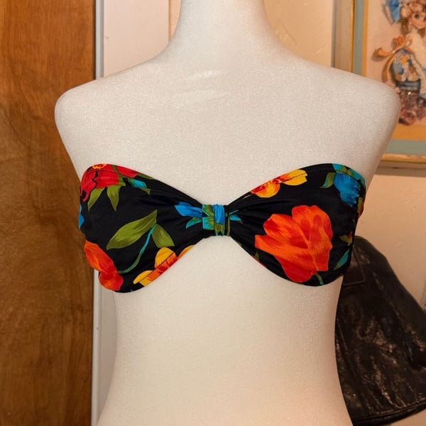 Vintage Athena 90s Y2K Tropical Floral Bandeau Bikini Top Size 8