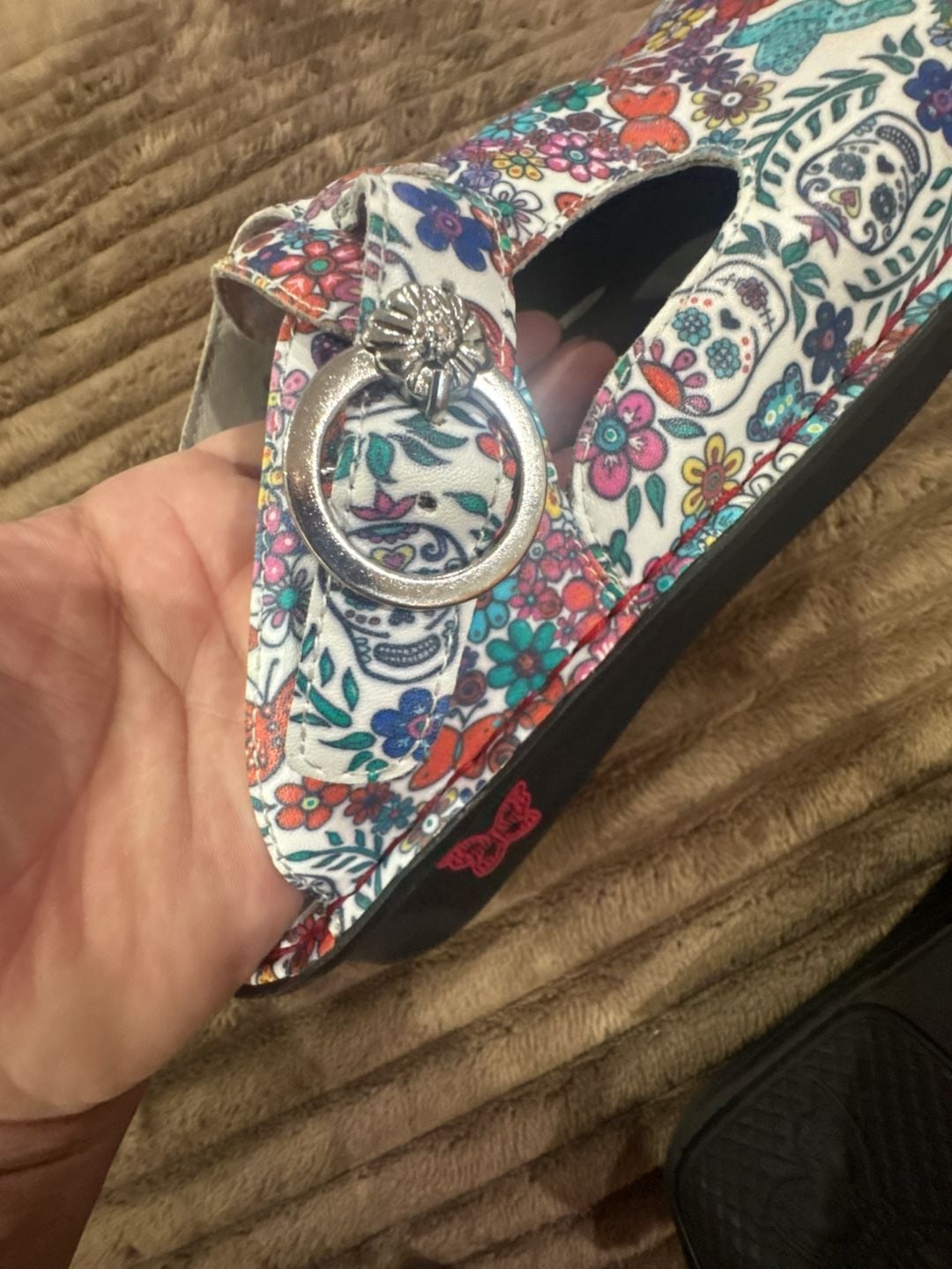 Alegria Classic Clog Shoes Ofrenda White Sugar Skull Floral Nursing Clogs 5