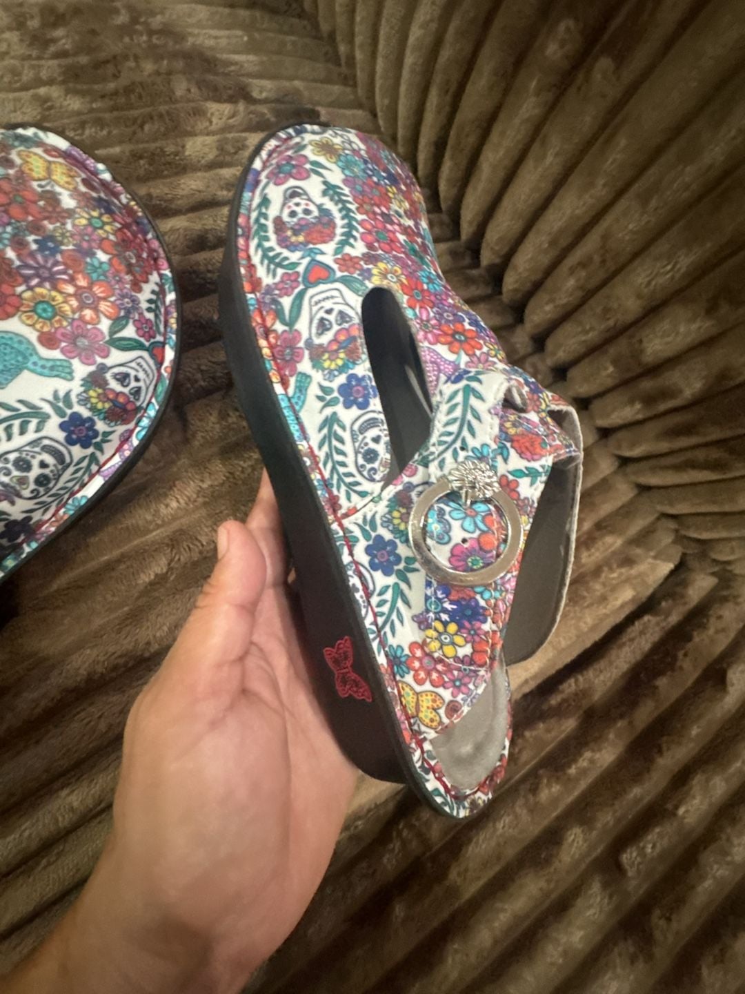 Alegria Classic Clog Shoes Ofrenda White Sugar Skull Floral Nursing Clogs 6