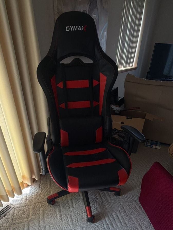 Gymax Racing Style Gaming Chair Adjustable Swivel Office Computer Desk Chair in Black and Red 1