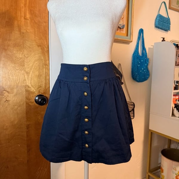 Forever 21 Navy Blue High Waist Brass Button Front Mini Skirt S