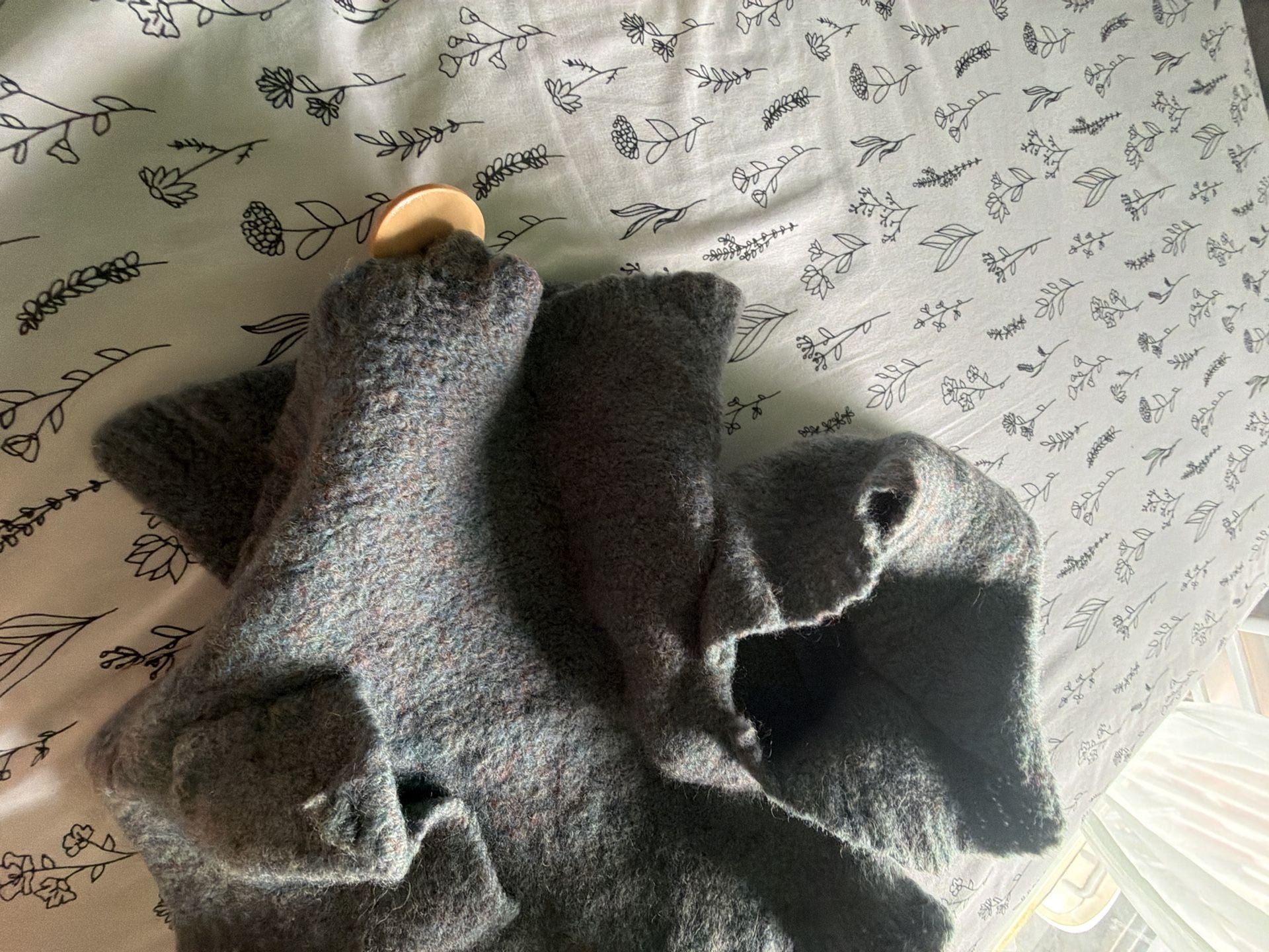 Baby Toddler Vintage Boiled Wool Gray Hooded Jacket with Wood Buttons 7