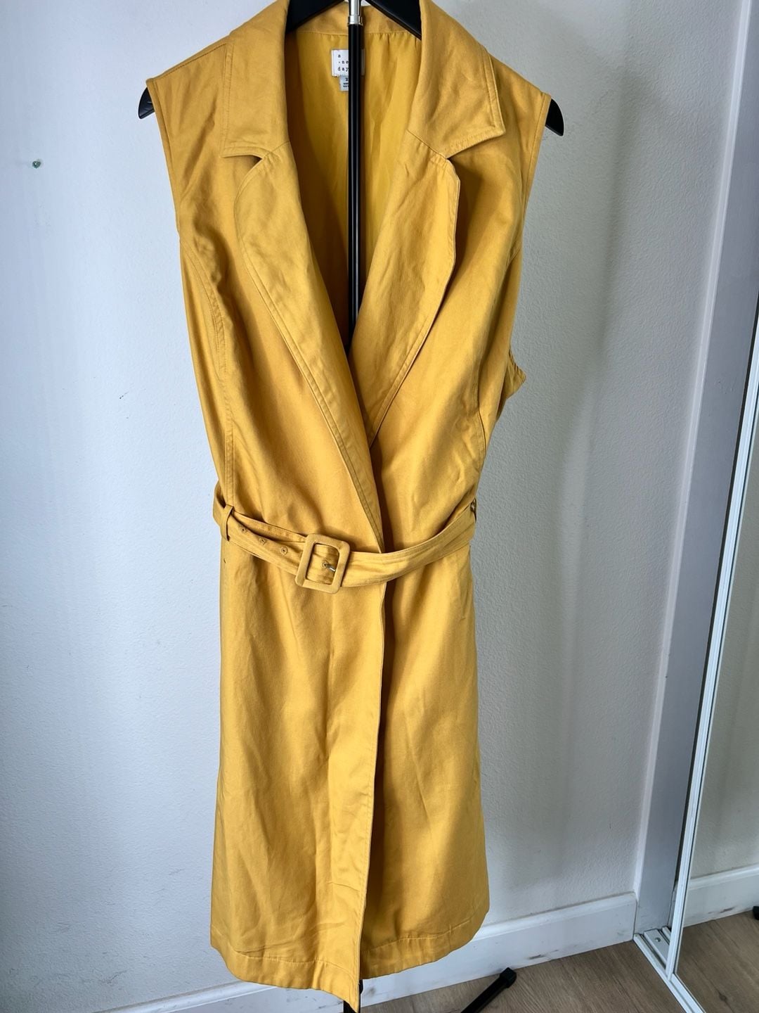 Mediterranean style Mustard Yellow Belted Sleeveless Trench Dress 2X 3