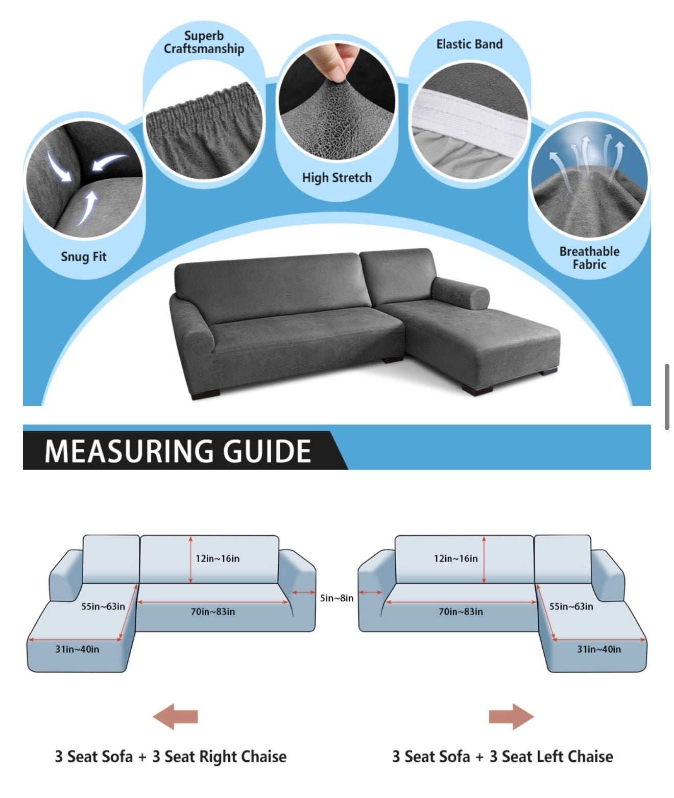 BRAND NEW 2-PIECE SECTIONAL COUCH COVER – DARK GREY 1