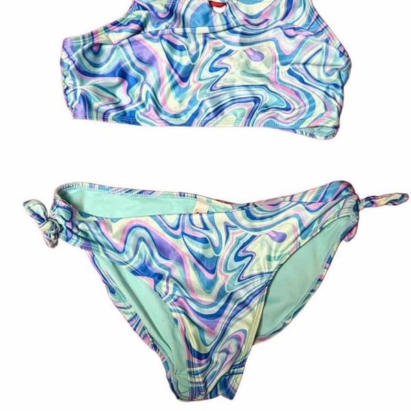SO Girls 7-16 Blue Swirl Pattern Bikini Top & Bottom Swimsuit Set Size 16