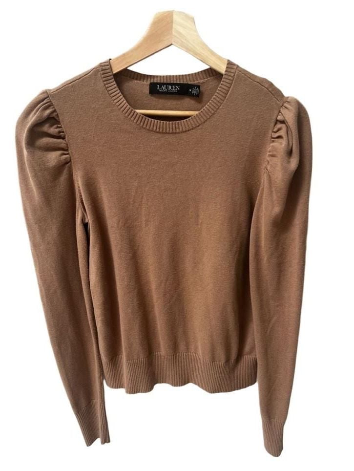 LAUREN Ralph Lauren Tan Puff Sleeve Crew Neck Sweater 4