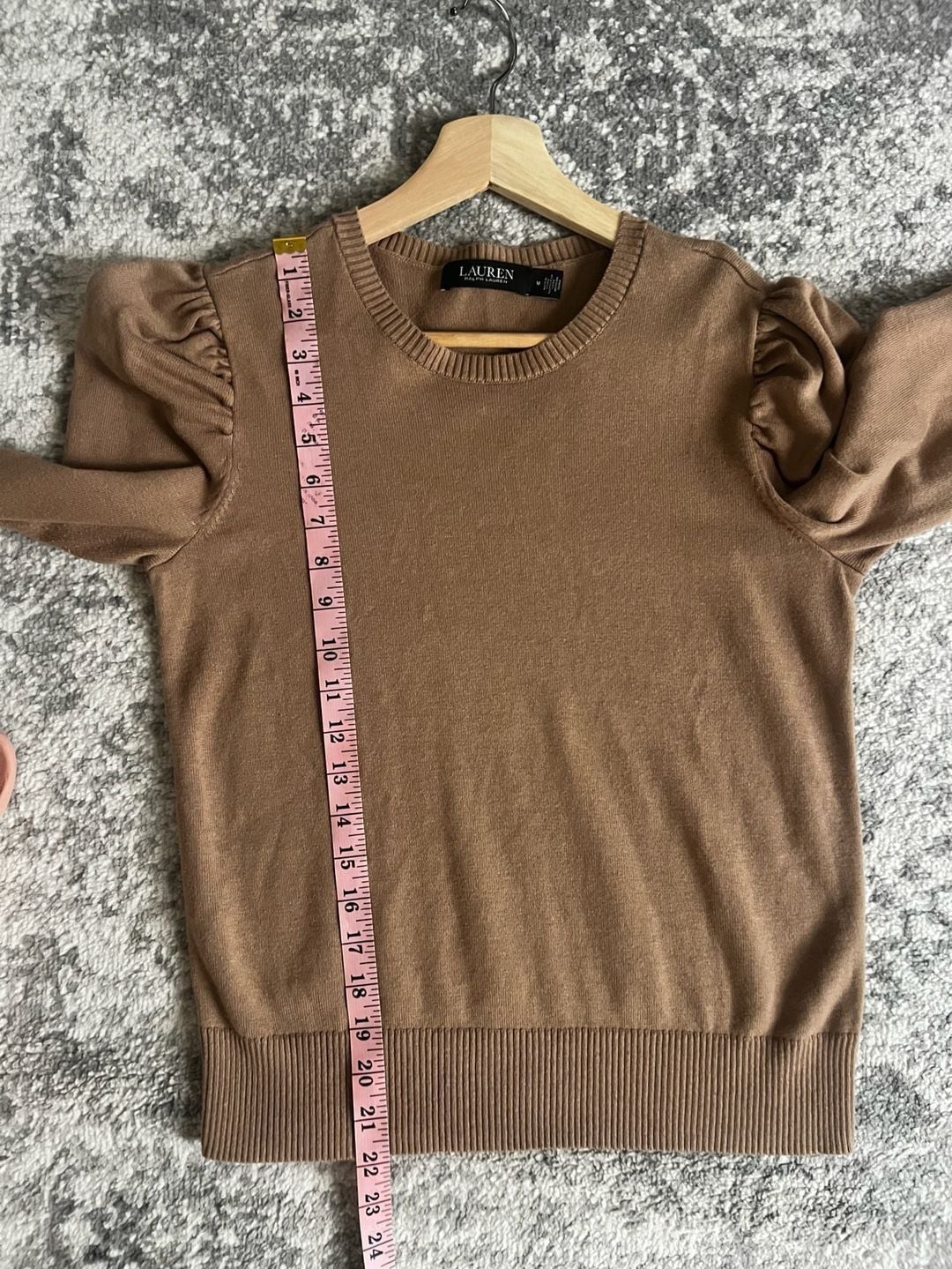 LAUREN Ralph Lauren Tan Puff Sleeve Crew Neck Sweater 8